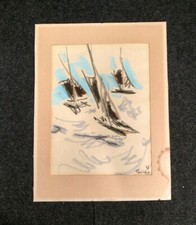 Belle Aquarelle De BONAVENTURE FIEULLIEN (1903-1976) Les Voiliers