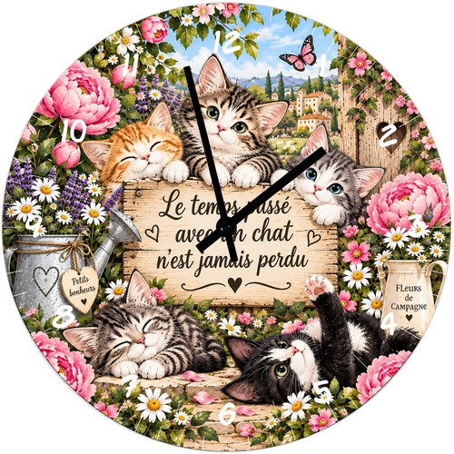 Horloge murale chat - en, verre