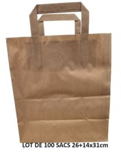 100 Sacs en Papier Kraft brun Poignées plates 26+14x31cm 3.8kg épaissi  70 g/m²