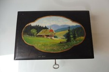 Belle, vieux Boîte avec Couvercle, Coffret, Bois Gemaltem Deckelbild, Alpine
