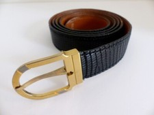 CEINTURE HOMME JACQUES FATH CUIR NOIR PEAU DE LEZARD VERITABLE 110 CM VINTAGE