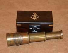 Ancien télescope maritime vintage en laiton 6" Royal Navy spyglass avec boite...