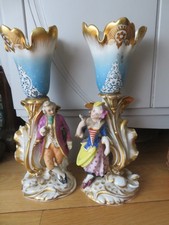 Porcelaine de PARIS 19e belle Paire vases cornet aux amoureux Jacob Petit ou DLG