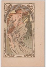 MUCHA Alphonse : "femme a la harpe" vers 1900 - très bon état