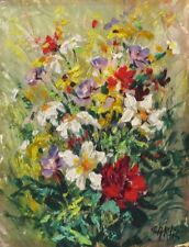 Vintage French Oil Painting, Bouquet of Wild Flowers, Signed Carlis