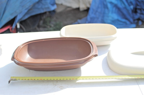 Tuperware vintage marron blanc - tuperware,