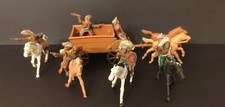 lot indiens cow-boys et chevaux chariot  lafredo reamsa comansi jecsan 54mm