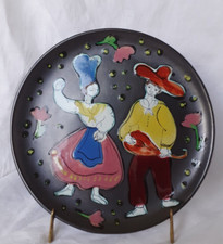 Assiette céramique noire lustrée et émail épais CERENNE Vallauris années 50