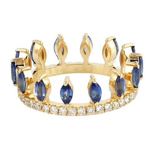 Bague couronne diamant saphir