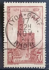 Timbre Cathédrale Strasbourg N° 443 Oblitéré Lyon Gare