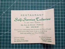 AZ428 Carte visite restaurant Self service Tuileries Rue Rivoli Paris