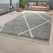Tapis Poils Longs Gris Salon Shaggy Doux Robuste Look Scandinave Motif Losanges