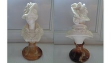 STATUE BUSTE FEMME AU CHAPEAU EN RESINE SUR SOCLE ONYX