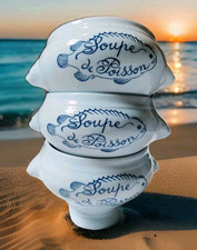 3 Bols A Soupe De Poisson Tete De Lion Porcelaine CNP Porcelaine Tradition