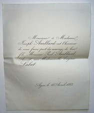 PAUL AMBLARD Eugenie Labat FAIRE PART MARIAGE Agen 1883