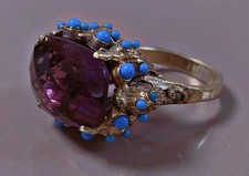 18G Ancienne bague argent quartz turquoise old turquoise gemstone silver ring 59