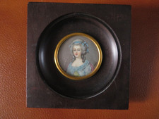 ancien portrait français, Marquise, peinture miniature, tableau, cadre en bois