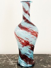 VASE en Verre soufflé de VENISE Murano bleu rouge Verrerie d'art Excellent état