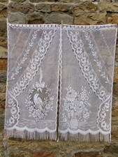 French pair white curtains lace lovely motif bird floral  24'' x 52'' of each