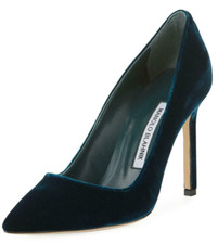 Neuf Manolo Blahnik BB 105 Tennis Velours Talons Bleu Marine Chaussures 35.5
