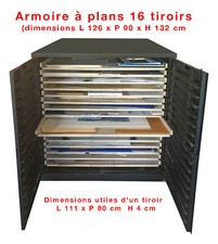 Armoire à plans 16 tiroirs Dimensions L 126 x P 90 x H 132 cm.
