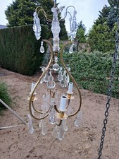 ancien lustre plafonnier plafonnier 3 feux en opaline pampilles cristal ou verre