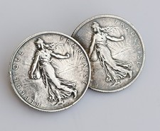 Broche ancienne argent 2 francs semeuse 1916 1917 France silver coin brooch