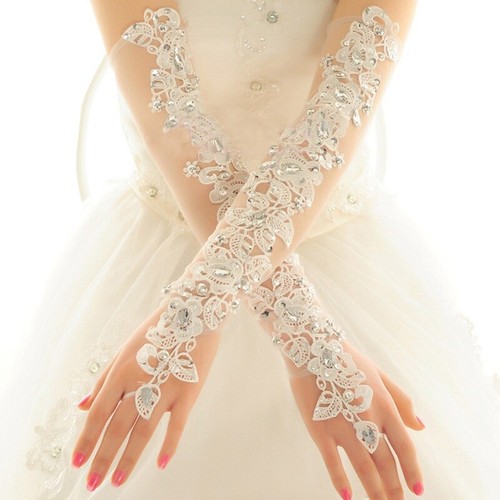 Blanc long dentelle mitaines - blanc,