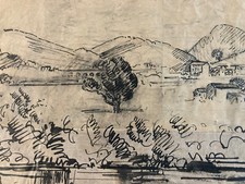 Beau Dessin Ancien 1928 Encre