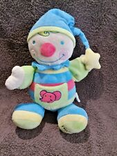 Doudou peluche clown d'éveil bleu vert Pommette i Etat neuf