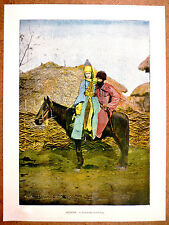 CAUCASE Géorgie - Cabardins en voyage à cheval - Photochromie fin 19ème  gravure