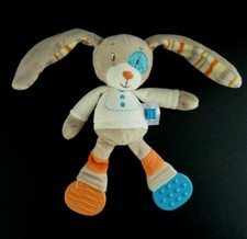 *. DOUDOU PELUCHE TEX BABY CARREFOUR LAPIN CHIEN BLANC ORANGE BLEU COCARD TBE