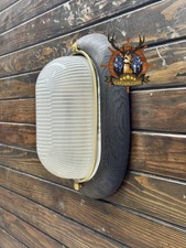 Applique murale ovale en bois laiton reconditionnée avec verre blanc et finit...