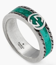Bague Gucci Rehaussé D’un Émail Turquoise Éclatant Et Bordure Texturée #BJ1# J1