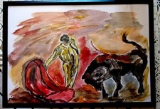 CORRIDA  AQUARELLE TAUROMACHIE PARIS ART TABLEAU PEINTURE JUMEAUX JEAN PIERRE