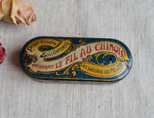 ANCIENNE BOITE EN TOLE PUBLICITAIRE COUTURE LE FIL AU CHINOIS LITHO 1900