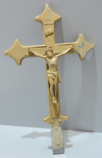 -ANCIENNE CROIX de PROCESSION en REGULE Doré JUS de GRENIER RELIGION JESUS   D