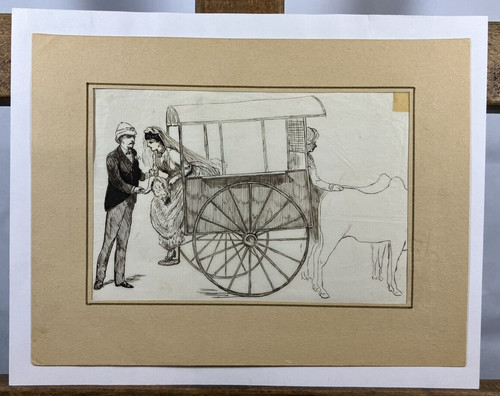 Encre ancienne scène indienne - encre,