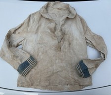 Très Ancienne Veste ANTIQUE LIN Blanc 1900 Marine Blanc Blaude Biaude Militaire