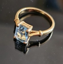 Bague Or 14k Topaze Claire Taille Émeraude Taille 50 Poinçons Poids 2,116 G