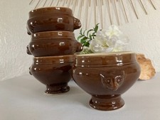 325⚜️ 4 Bols à Soupe Marron en Céramique Vintage Diamètre 11 Cm, Hauteur 10 Cm