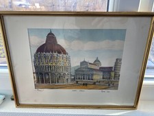 Ancienne Lithographie ? Italie Pise Signe Deco Cadre Vintage