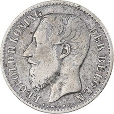 [#225142] Belgium, Leopold II, Franc, 1887, Silver, VF, KM:29.1