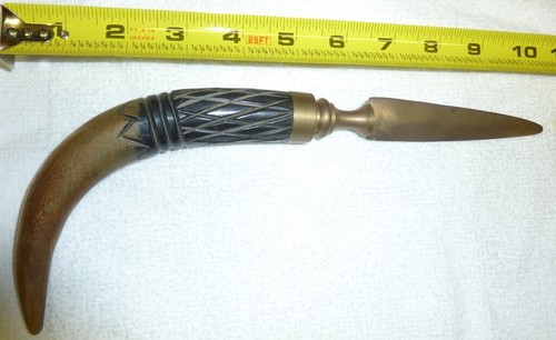 Brass curved letter opener - &,