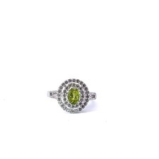 Sterling .8ct Vert Péridot .6ct Labo Synthétique Saphir Blanc Double Halo Bague