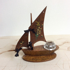 Ancien Bateau Encrier Bois