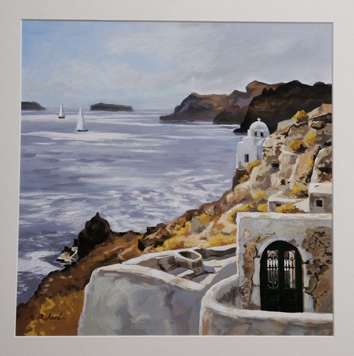 Gouache paysage mykonos grèce - paysage,