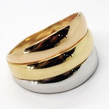 Bague Or Jaune Blanc Et Rose 750 18K, Bande, Trois Couleurs, Fabriqué En Italie