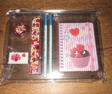 Set papeterie OBERTHUR carnet regle taille crayon gomme bonbons coeur NEUF