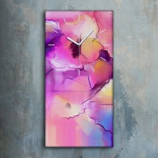 Horloge décorative sur toile 30x60 Art Abstrait Fleurs Tableau Art Encadré Décor